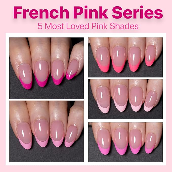 SXC Cosmetics French Tip Press On Nails 150 Pieces in 15 Sizes Ultra Fit with Pre-applied Tip Primer and Base Coat, No Need to File Fake Nails for Nail Art DIY X-Pro Tips (5PINK114-S Almond)
