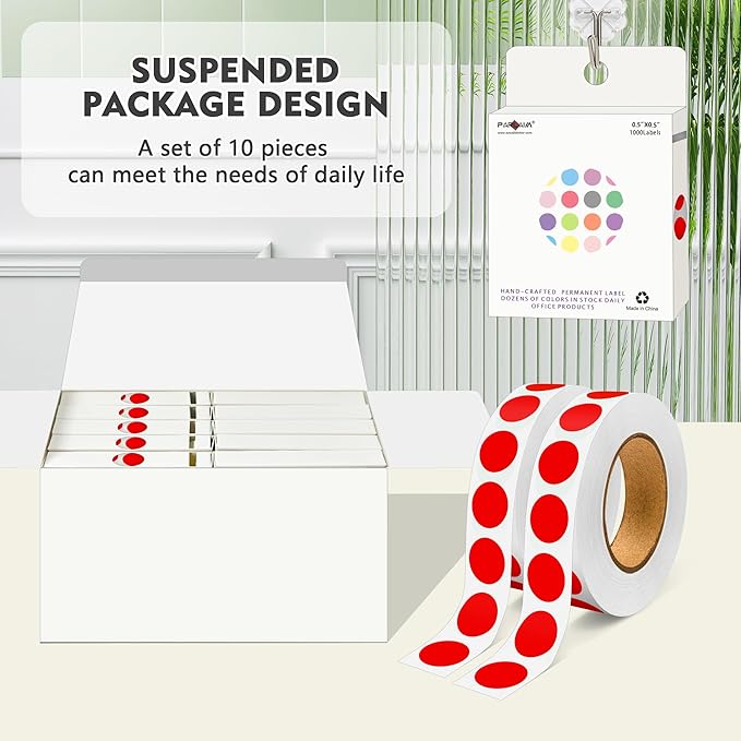 PARLAIM 1/2 Inch Diameter Dot Stickers, 10 Rolls 10000pcs Red Self-Adhesive Color-Code Dot Stickers Permanent Adhesive Round Circle Labels for Office