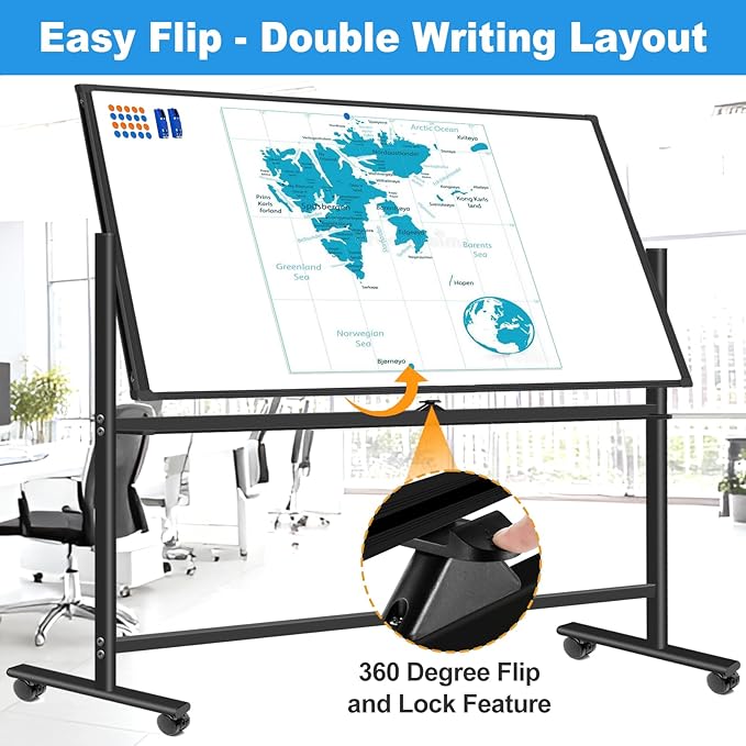 Large Rolling Dry Erase Board 72 x 40, Double Sided Easel Whiteboard with Wheels, Portable Magnetic Mobile White Board with Stand for Office, Classroom & Home