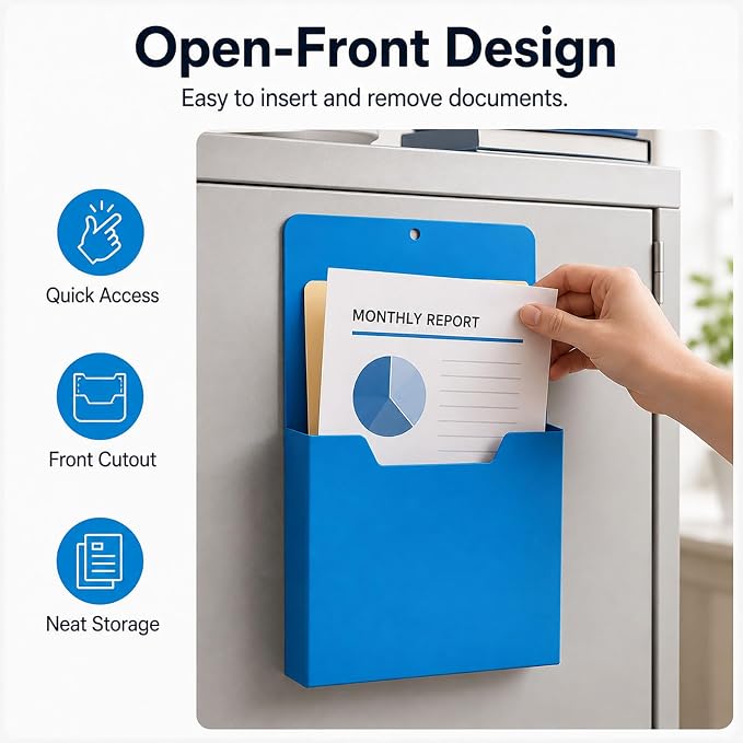 Magnetic File Holder, A4 Wall Organizer for Classroom Whiteboards (2PCS-C) | Large File Pocket for Teachers, Office and Home; Attaches to Fridges, Lockers, Cabinets and Other Metal Surfaces
