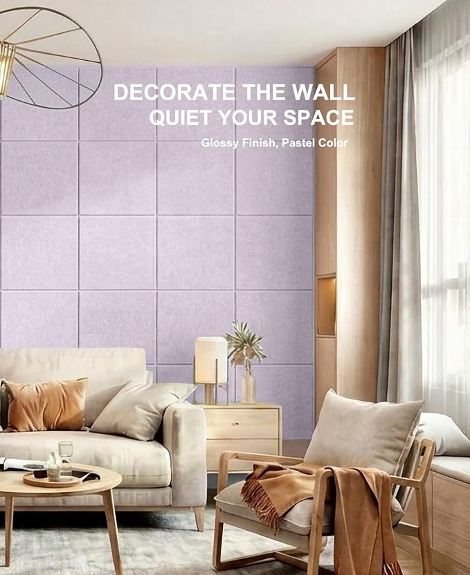 Felt Wall Tiles Bulletin Board Large Cork Board Alternative 12 Pack 11.81”x11.81”x0.47” Felt Pin Board Tack Board with Safe Removable Adhesive Tabs for Home Office School 48x36(Light Purple)