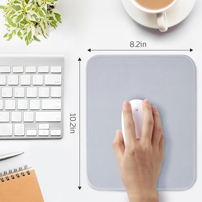 Gray Splash-Proof Textured 10.2 x 8.2Inch Mouse Pad - Stitched Edge Non-Slip Waterproof Rubber