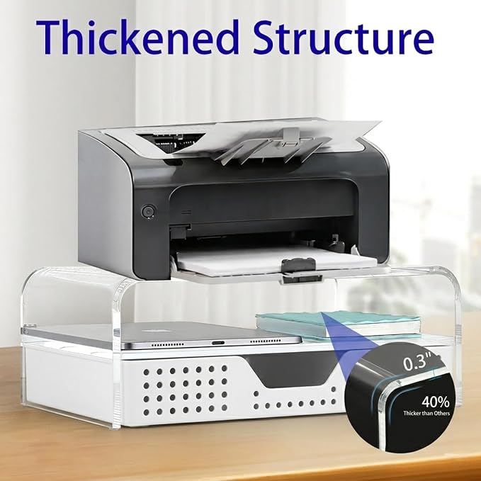 Desk Organizer and Accessories, 2-Tier Computer Monitor Stand Riser with Drawer and 2 Pen Holders, Laptop Stand, Office Desk Accessories for Office Supplies, 1 Pack, Transparent