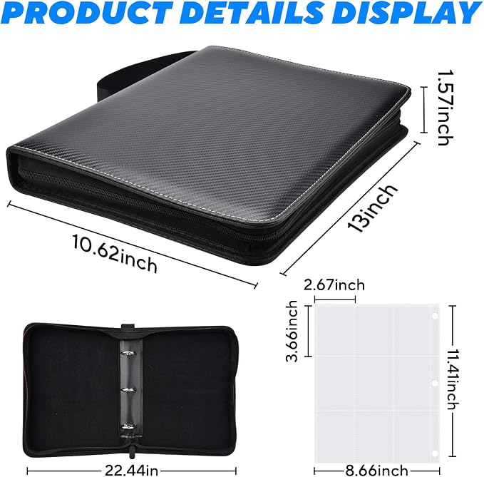 Portable 9-Pocket Trading Card Binder, Holds 1080 Cards with 60 Removable Double-Sided Sleeves, Baseball Card Binder Card Storage Organizer Album for Boys, Girls, Sports & Game Cards
