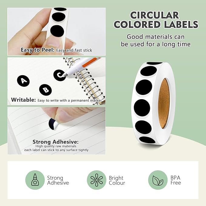 PARLAIM 1/2 Inch Diameter Dot Stickers, 10 Rolls 10000pcs Black Self-Adhesive Color-Code Dot Stickers Permanent Adhesive Round Circle Labels for Office