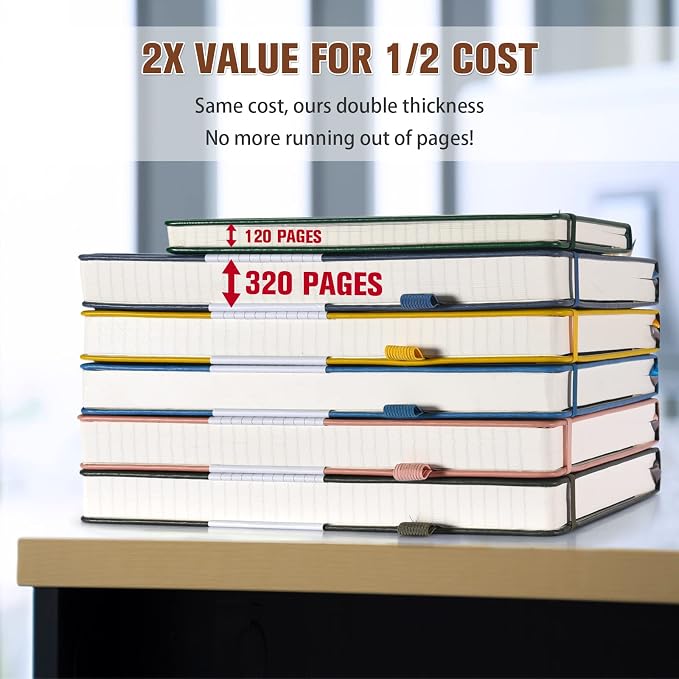 5 Pack College Ruled Notebook Bulk, A5, 312 Numbered Page Thick Journal Set | Cost-Effective 5 Pack 1600 Pages Total, 100gsm No Bleed Paper, Leather Hardcover, Lay-Flat, for Writing, Work, Employee Gifts