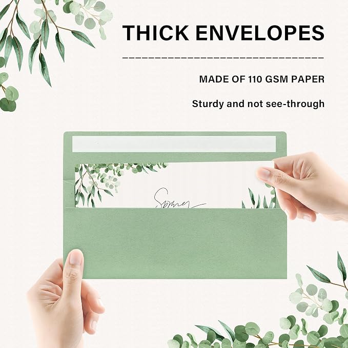 50 Pack #10 Sage Green Envelopes Letter Size Self Seal Business Envelopes | Security Mailing Envelopes, 4 1/8 x 9 1/2 Inches
