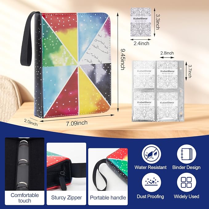 Card Binder – 400 Capacity, Zippered Trading Card Holder for MTG, Sports & Collectible Cards – Acid-Free, Durable & Travel-Friendly Storage (Colorful Patchwork, 4 Pocket)