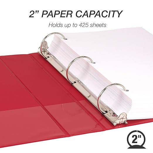 Samsill 2 Inch 3 Ring Binder, Economy Round Ring, Clear View Cover, 425 Sheet Capacity - for School, Home, Office - Ruby Red