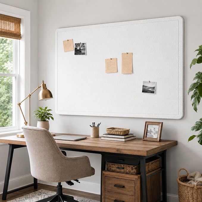 72 x 48 Inch White Felt Bulletin Board for Wall, Frameless | Foldable 0.35-inch pin board with adhesive tape and push pins. cork alternative adhesive mounting frameless panel