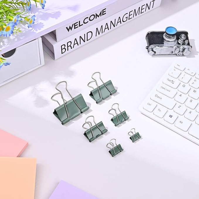 Temiary Binder Clips, Mini Metal Binder Paper Clip Green 0.6 Inch, 60 Pcs | Colored Binding Paperwork Clamp Bulk for Office, Home, School