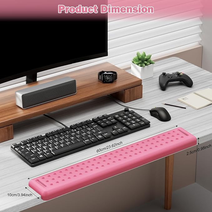 Leolee L-Shaped Desk Long Wrist Rest Elbow 60CM, Pink Arm Rest for Desk | Memory Foam, Non-Slip Base, Ergonomic Desk Edge Cushion, Wrist Support for Computer Keyboard, Typing, Office, Home