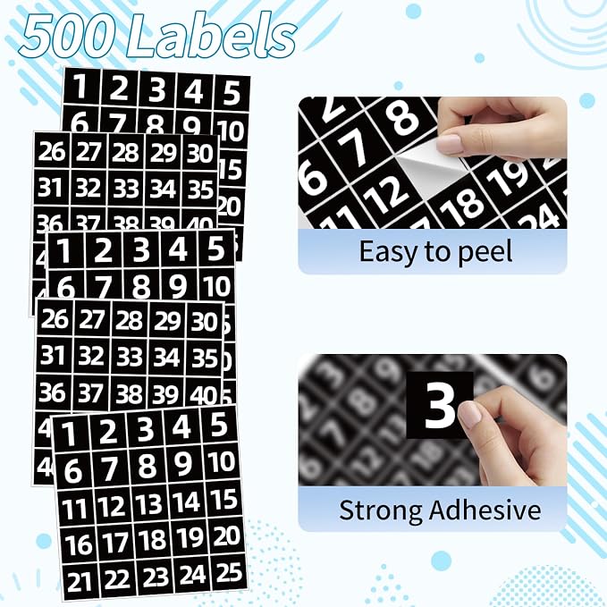 STARLIBOO Black Consecutive Number Stickers 1-50, 1.5 inch Square Self Adhesive Numbered Label Stickers for Inventory, Storage, Organizing, Boxes, Lockers, Indoor, Outdoor (1000Pcs)