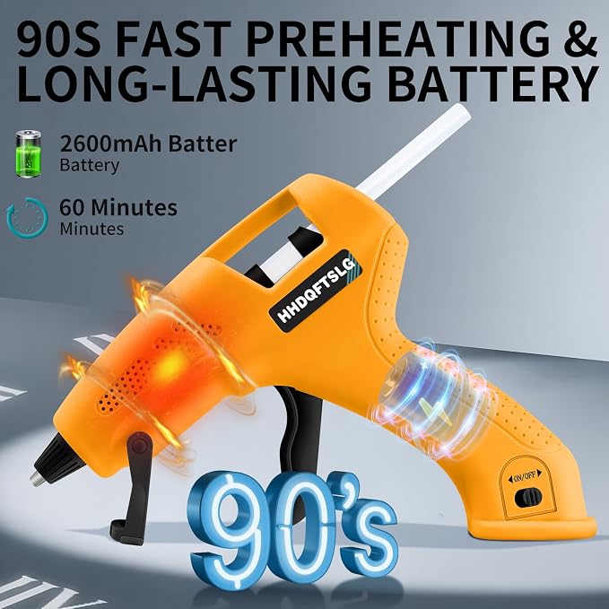 Cordless Hot Glue Gun Kit with 30 Sticks, Fast Heating 2.6Ah Rechargeable | 20W Anti-Drip Glue Gun and Sticks Set (0.27"×6") USB-C Rechargeable Mini Glue Gun Ideal for School Crafts DIY Making Repairs