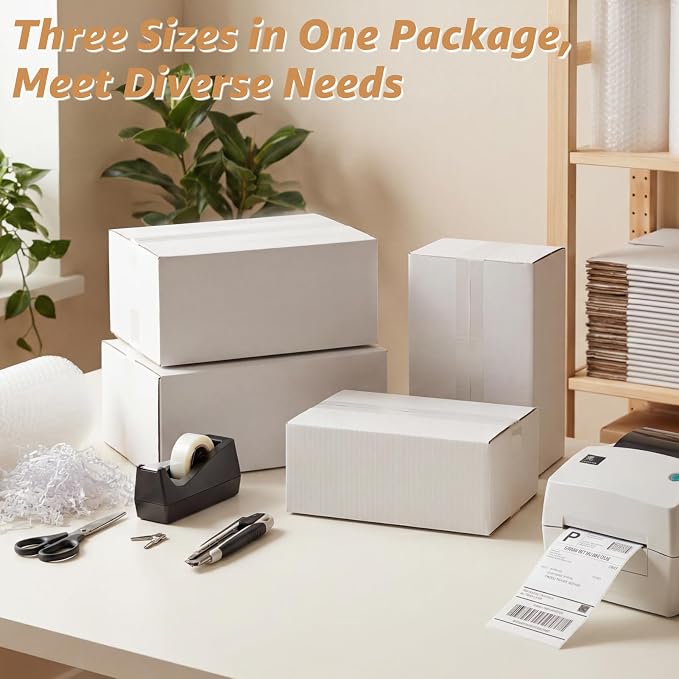 30 Pack 9x6x4, 10x7x5 Assorted Sizes Shipping Boxes for Small Business, Each Size 15 Pack, White Corrugated Cardboard Small Box for Packaging, Moving, Mailing, and Storing