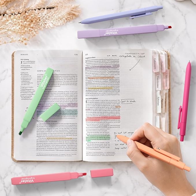 Piochoo Aesthetic Highlighters and Gel Pens,12pcs Cute Stationary Set | Assorted Colors Chisel Tip Highlighters,0.5mm Black Ink Pens for Journaling Planner Notes Back to School Supplies