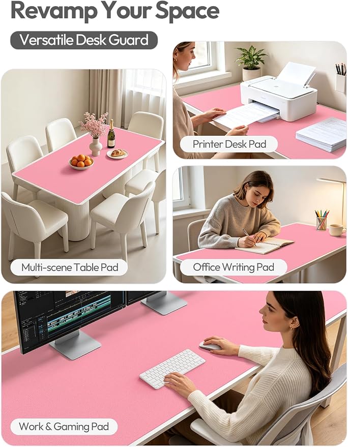 YSAGi Leather Desk Pad Protector, Office Desk Mat, Large Mouse Pad, Non-Slip PU Leather Desk Blotter, Laptop Desk Pad, Waterproof Desk Writing Pad for Office and Home (Pink, 47" x 17")