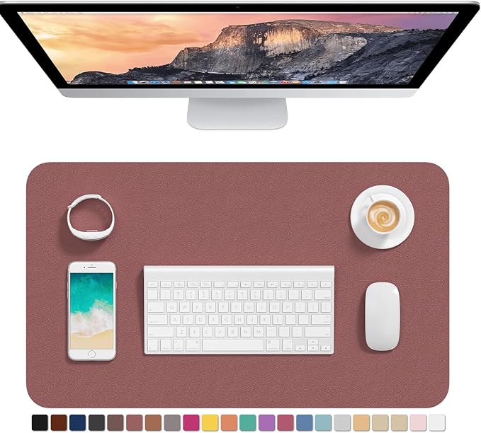 Hsurbtra Desk Pad, 23.6" x 13.8" PU Leather Desk Mat, M Extended Mouse Pad, Waterproof Desktop Blotter Protector, Non-Slip Ultra Thin Small Laptop Keyboard Writing Mat for Office Home, Brick Red