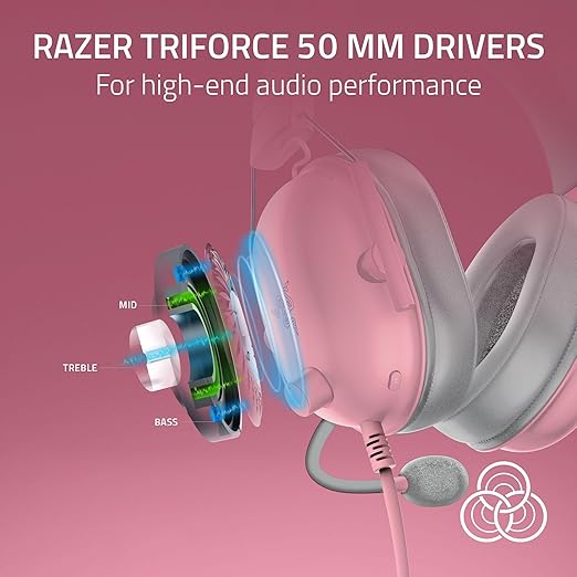 Razer BlackShark V2 X PlayStation Gaming Headset: 50mm Drivers - Cardioid Mic - Lightweight - Comfortable Noise Isolating Earcups - for PS5, Xbox Series X, PC, Switch via 3.5 mm Jack - Quartz Pink