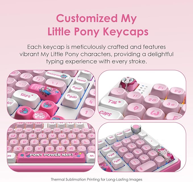 My Little Pony Wireless Mechanical Keyboard - 101 Keys RGB Gaming Keyboard with Custom Linear Switches, Hot-Swap & Knob Control, Triple Connection (BT5.0/USB-C/2.4GHz), Ergonomic for Work & Gaming