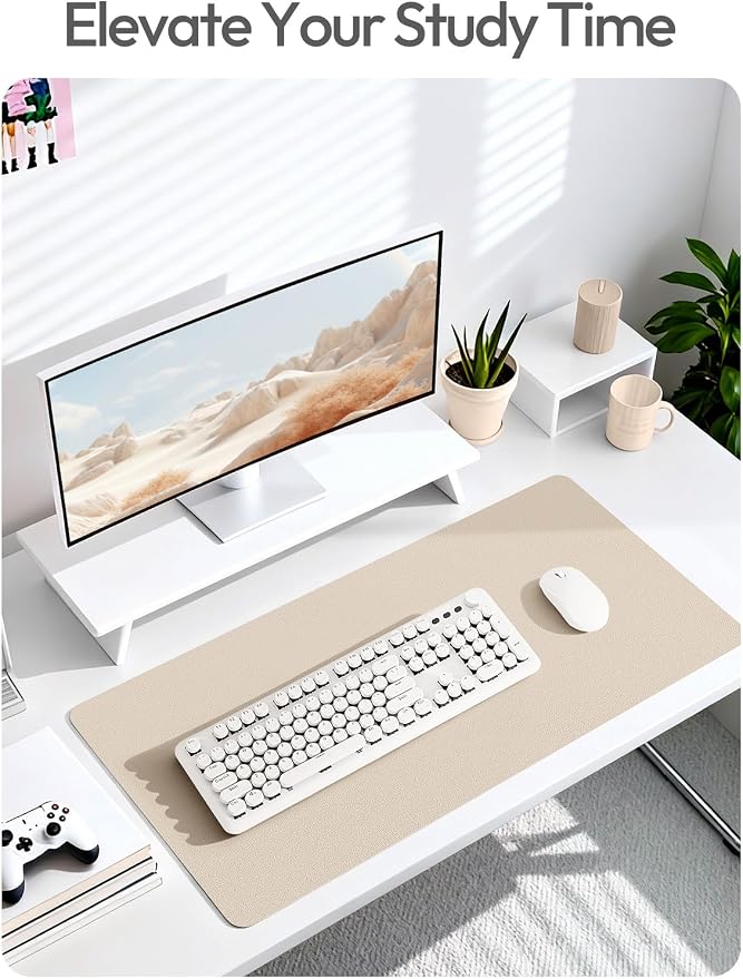 YSAGi Leather Desk Pad Protector, Large Mouse Pad, Non-Slip PU Leather Desk Blotter, Waterproof Writing Pad for Office and Home (31.5" x 15.8", Eggshell)