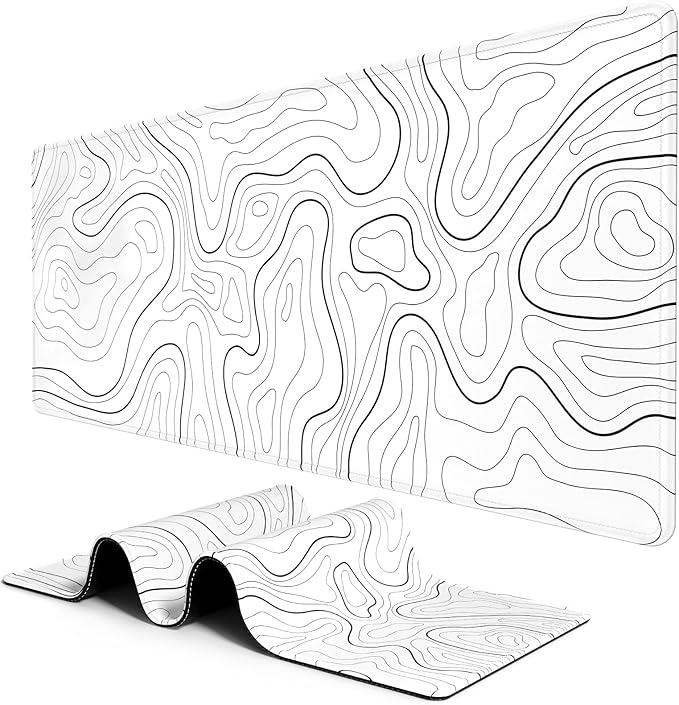 BOSOBO Large Mouse Pad, Desk Mat, XXL XL Extended Gaming & Office Mat, Full Cover 31.5" x 11.8", Topographic Map White