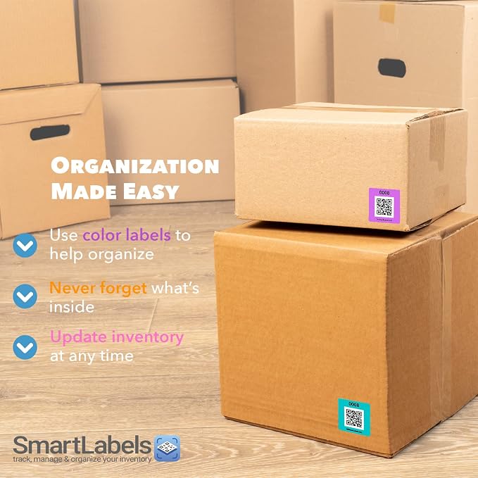 QR Code Stickers with AI Photo Analysis App - Auto-Creates Item Descriptions - No Typing - Made in USA - QR Code Labels for Storage & Inventory Tracking, Organization & Moving, Pack of 48
