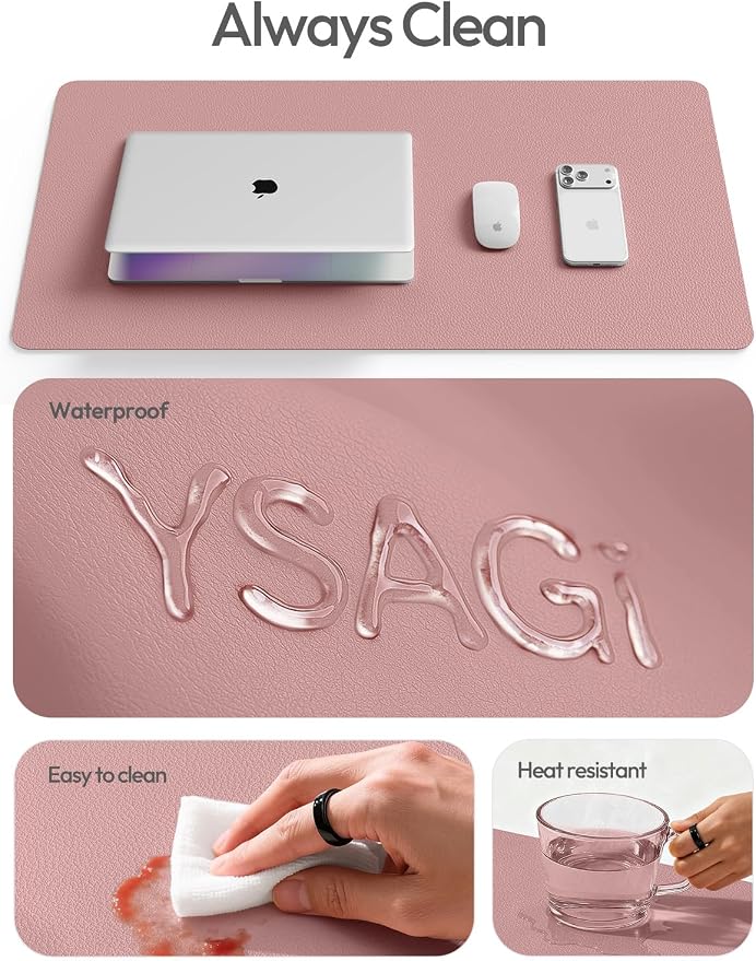 YSAGi Leather Desk Protector, Office Mat, Large Mouse Mat, Non-Slip PU Leather Blotter, Laptop Desk Pad, Waterproof Writing Pad for Office and Home (Pale Mauve, 23.6" x 13.8")