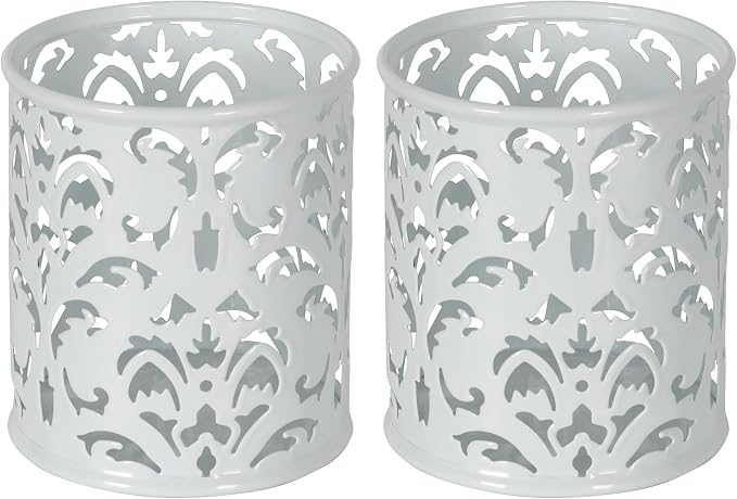 EasyPAG White Pen Holder for Desk, 2 Pack Round Pen Organizer, Brush Holder for Vanity, Metal Pencil Cup Organizer for Home, Office, Classroom, School