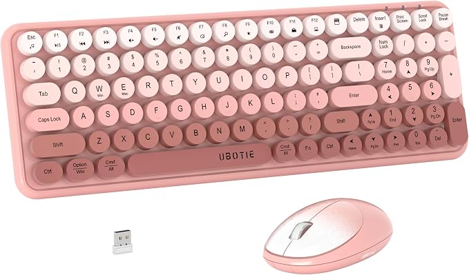 UBOTIE Wireless Keyboards and Mouse Combo (Peach Gradient) | Colorful Gradient Rainbow Color Retro Typewriter Flexible Keyboard, 2.4GHz Connection and Optical Mouse for PC Wins Mac