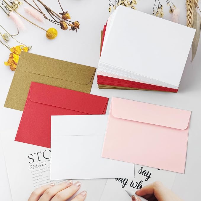 A2 Envelopes Red 100 Pack 4.375x5.75 Invitation Envelopes | 120g A2 card envelopes fits 4x5 cards, self seal for wedding birthday party baby shower thank you notes, greeting cards