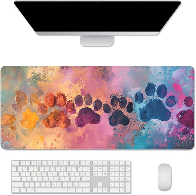 Cute Dog Paw Print Mouse Pad Desk Mat,Large Mouse Pads Desk,Full Mouse Pad | Stitched Edges Rubber Non-slip Office Study XL Long Extended Gaming for Computer Keyboard Laptop PC