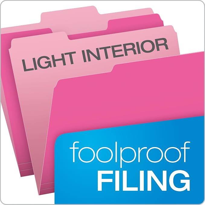 Pendaflex Two-Tone Color File Folders, Letter Size, 1/3 Cut, Pink, 100 Per Box (152 1/3 PIN)(Pack of 5)