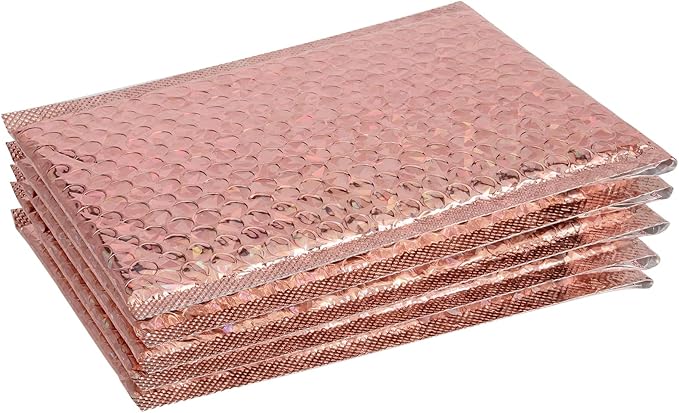 SINJEUN 50 Pieces 6 x 10 Inch Holographic Bubble Mailers, Rose Gold Metallic Padded Bubble Mailers, Glamour Self Sealing Cushion Envelopes for Mailing, Shipping and Packing