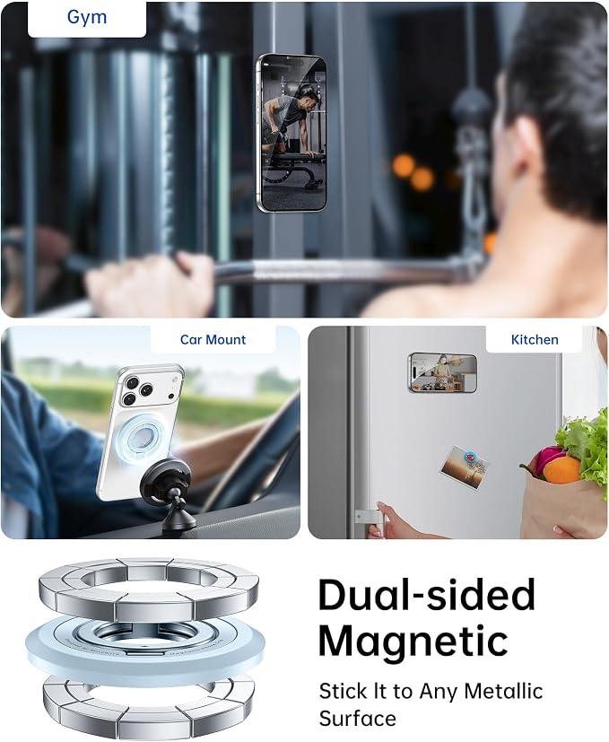 SYNCWIRE Magnetic Phone Ring Holder, for MagSafe Phone Grip Stand Kickstand | 360° Rotation, Double-Sided Magnet, Cell Phone Grip Finger Holder, for iPhone 17 16 15 14 13 12 Pro Max, MagSafe Accessories