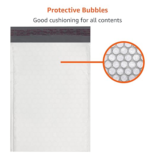 Amazon Basics Poly Bubble Self-Seal Mailers, Water-Resistant, Tear-Resistant, 10.5" x 16", White/Grey, 100-Pack