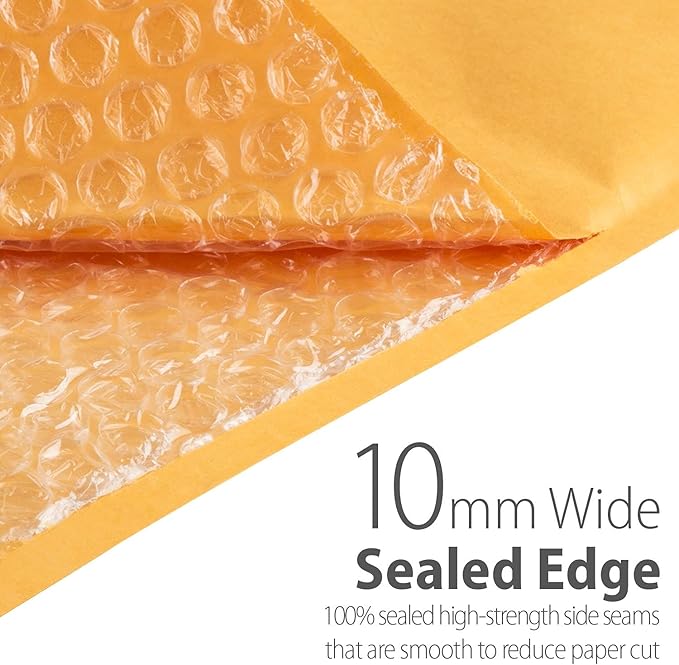 Fosmon #0 Extra Wide Kraft Bubble Mailer 6.5x10 6x10 (10 Pack), Padded Strong Adhesive Shipping Mailing Envelopes for Book, Game, Jewelry, Gift, Cards