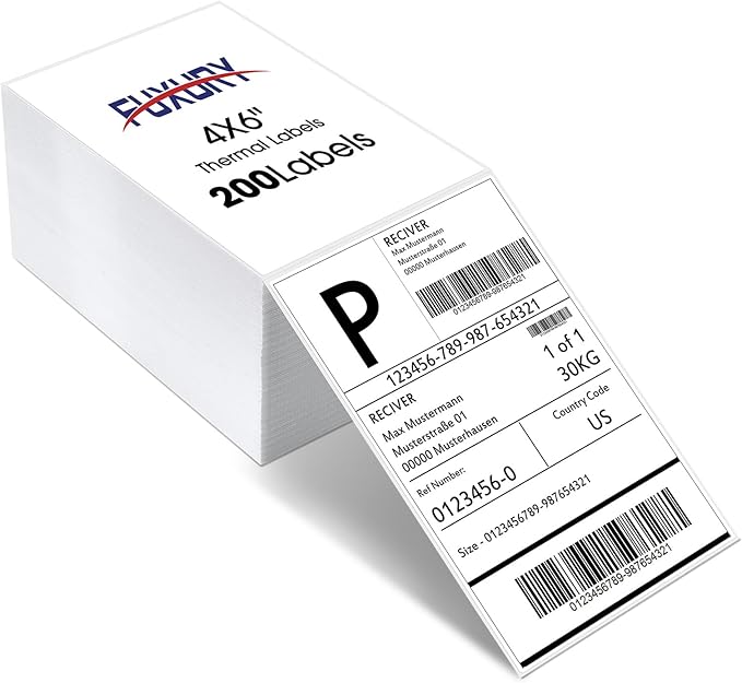 Fuxury Thermal Labels 4x6 200 Labels Fanfold Direct Shipping Label with Perforated and Strong Adhesive Mailing Stickers Paper Thermal Printer Sticker for Most Printer Shipping Supplies