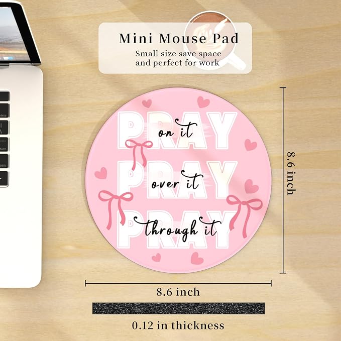 Hancynir Bows Round Mouse Pad, Small Cute Mousepad for Office Desk Decor | Mouse Mat for Computer, Non-Slip Rubber Base, Office Desk Decor, Gifts for Work Coworker Teacher, 8.6 Inch, Stitched Edges