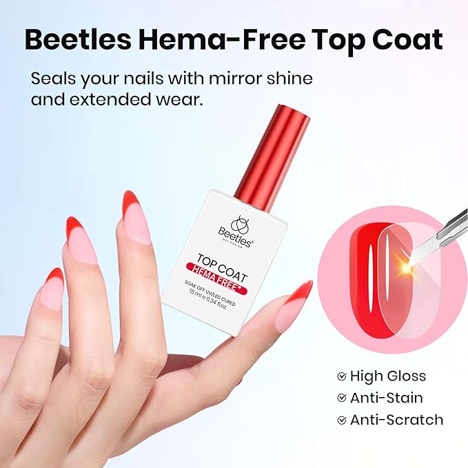 Beetles Gel Top Coat 15ml - HEMA-Free & TPO-Free Long Lasting High Gloss for Gel Nail Polish Shine UV/LED Curable, for Salon & Home DIY Nail Art