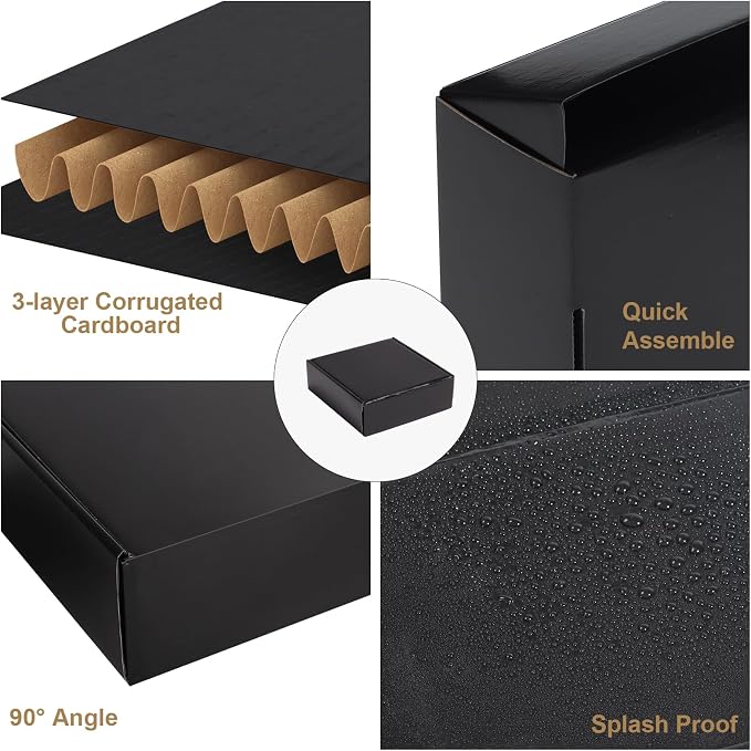 ZBEIVAN 7x5x1 Black Small Shipping Boxes, 30 Packs Corrugated Cardboard Mailer Boxes for Packaging Small Business Mailing Gifts Wrap Boxes with Lids