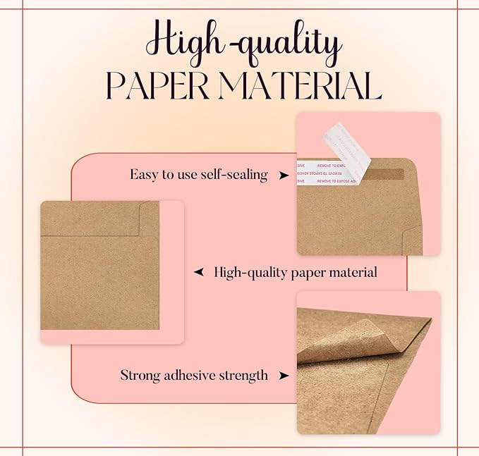 ACSTEP 100Pack A4 Envelopes 4-1/4 X6-1/4 Inch Self Seal Brown Kraft 4X6 Envelopes For for Weddings, Invitations, Photos, Postcards, Greeting Cards Mailing,Baby Shower, Graduation