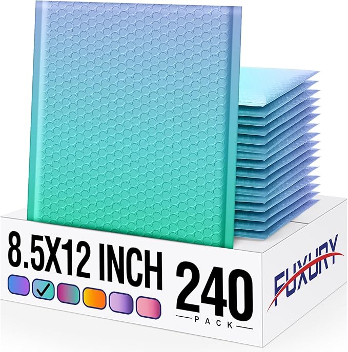 Fuxury Bubble Mailers 8.5x12" 240 Pack Padded Envelopes Usable Size 8.5x11" Thick Mailing Envelopes Bubble Opaque Padded Mailers Shipping Bags for Mailing Jewelry Makeup Small Business Fairyland Green