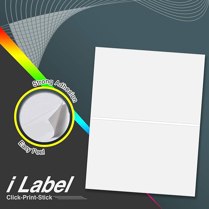 8.5" x 5.5" Half Sheet Self Adhesive Sticker Paper Shipping Labels for Laser & Inkjet Printers[50 Sheets,100 Labels]