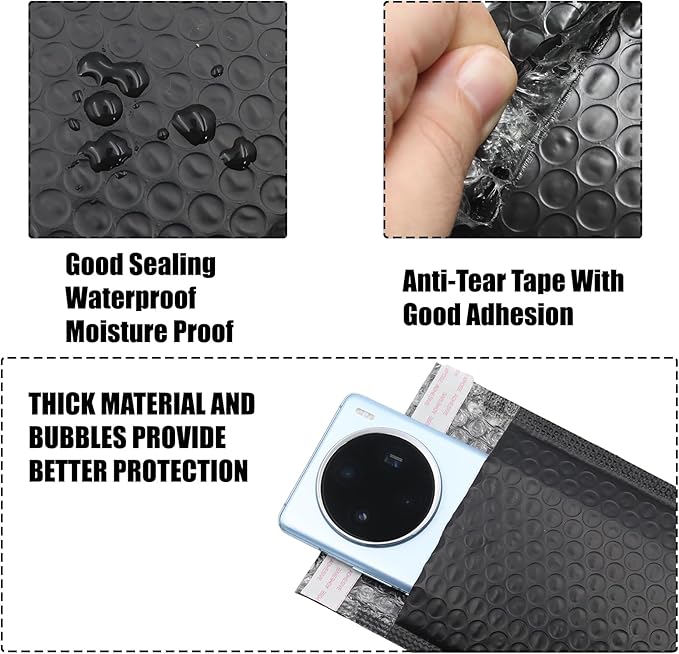 10 Pcs 5x7 Inch Self Seal Adhesive Poly Bubble Mailers Black Waterproof Shipping Bags for Mailing Packaging