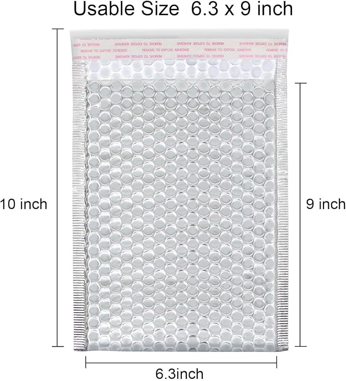 50 Pack 7 x 9 Inch Metallic Bubble Mailers, Silver Padded Mailing Envelopes, Foil Self Seal Padded Envelopes for mailing, packing