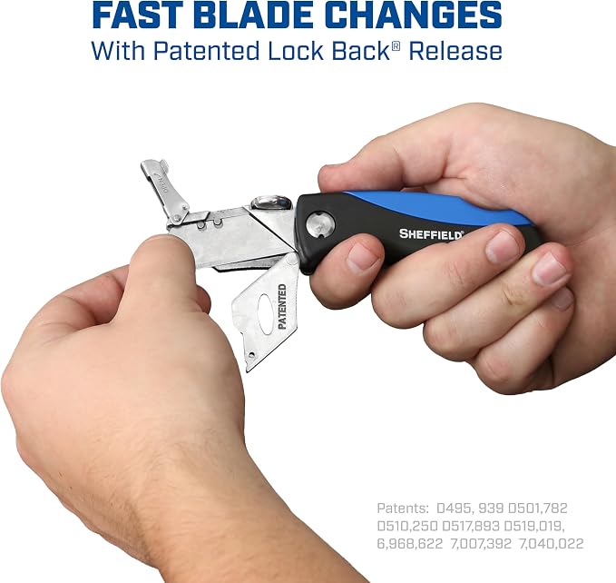 Sheffield 12119 Utility Knife & 5 Utility Knife Blade Storage Compartment | Utility Knife Accepts Standard Utility Blades For Home, Office, Trades, and Warehouse