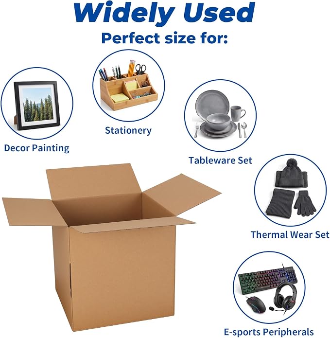 CRUGLA 10x10x10 Shipping Boxes 15 Pack, Brown Corrugated Cardboard Boxes with Side-Lock and Pre-Applied Double-Sided Tape, Easy Assemble Packing Mailer Boxes for Small Business Shipping