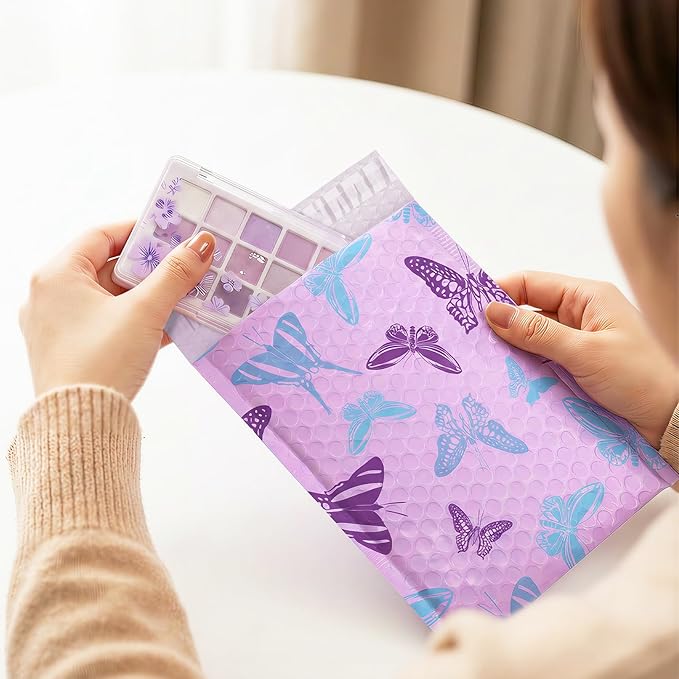 Fuxury Bubble Mailers 6x10" Pinkish-Purple Padded Envelopes 600 Pack with Blue-Purple Butterfly Special Design Padded Mailers Waterproof Bubble Envelopes for small business Jewelry Makeup Supplies #0