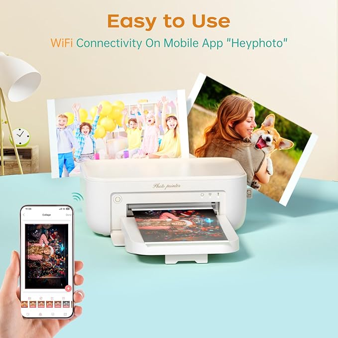HPRT 4x6 Photo Printer with 108 Sheet & 2 Ribbon, Portable Picture Printer for iPhone & Android Smartphone, Instant Photo Printer, Bluetooth Small Phone Photo Printer, Home Use, Ideal Gift, White